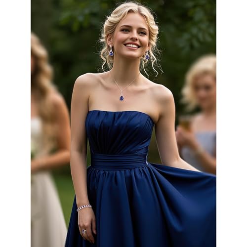Jewelry Set for Bride, Sparkling Water Drop Cubic Zirconia Crystal Pendant Necklace Leverback Earrings Tennis Bracelet Adjustable Ring Gift for Wedding/Birthday/Mother's Day/Christmas - color: 15-Sapphire Color
