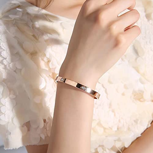 Friendship Love Bracelet for Women, 18K Gold Plated Titanium Steel Cuff - color: Rose Gold, size: Zircon 6.5''