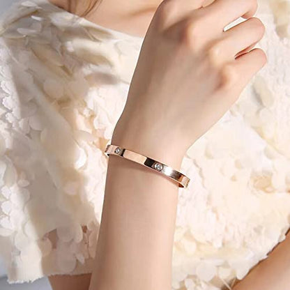Friendship Love Bracelet for Women, 18K Gold Plated Titanium Steel Cuff - color: Rose Gold, size: Zircon 6.5''