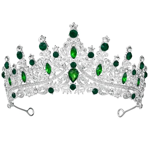 Tiaras and Crowns for Women Crystal Princess Tiaras Rhinestone Queen Crowns For Wedding Bridal Birthday Prom Pageant Party (Tiara 100) - color: Silver Green