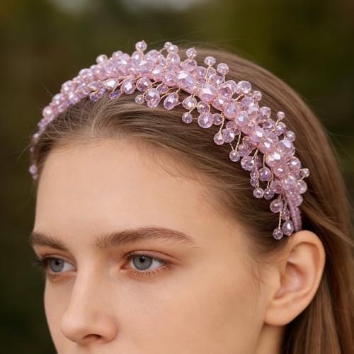 Denifery Large Crystal Headband for Wedding Bridal Hair Band Headpiece for Party Prom Hair Accessories (purple) - color: purple