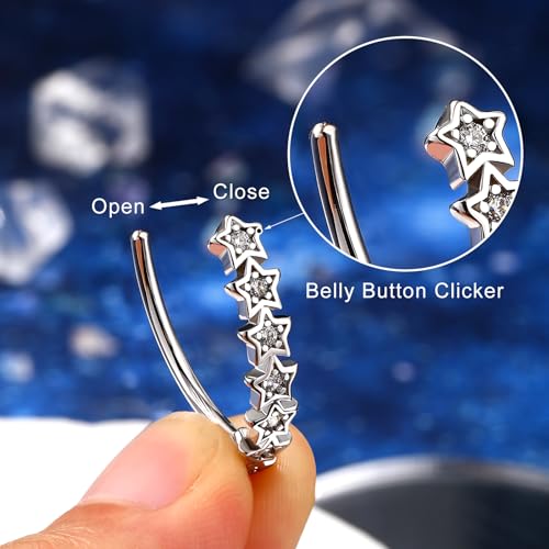 Melighting Star Belly Button Ring 14G Reverse Belly Ring Stainless Steel 316L 10/12/14/16 mm Belly Piercing Clicker Clear CZ Belly Piercing Jewelry for Women