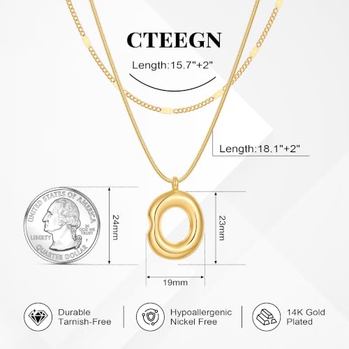 14K Gold/Silver Plated Dainty Snake Chain Layered Necklace for Women | Irregular Oval Pendant Minimalist Dainty Statement Gold Layering Everyday Jewelry - color: Gold - Satin
