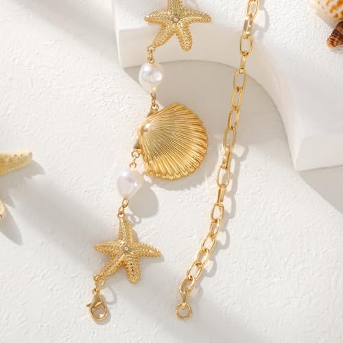 XZQTIVE Starfish Pearl Waist Chain Belts for Women Mermaids Seashell Pearl Belly Chain Gold Pirate Rave Festival Summer Bikini Beach Jewelry Accessories - style: Starfish-1