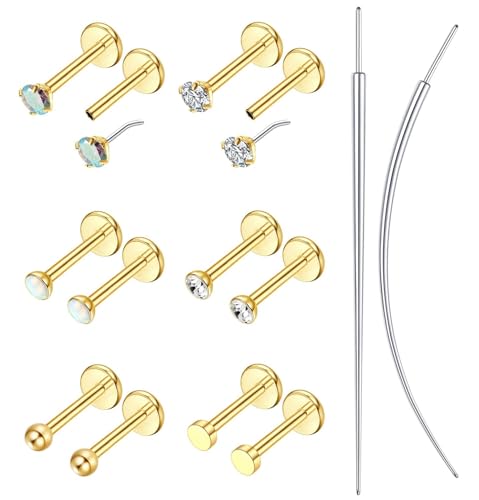 20G/18G/16G Flat Back Earrings Stud - Hypoallergenic Earrings for Women - 316L Surgical Stainless Steel Tragus Cartilage Lip Medusa Piercing Jewelry - Threadless Nose Stud for Women Men 2mm - color: 14k Gold Filled, size: 16G(1.2mm)