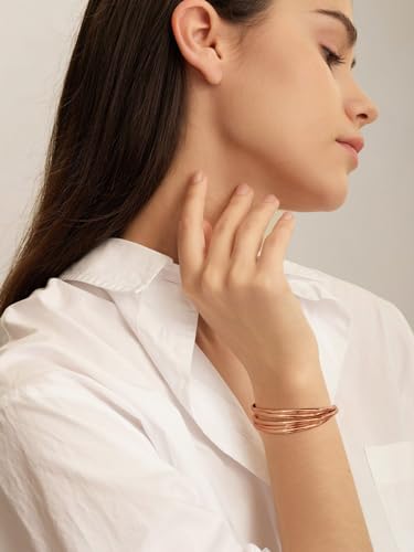 Gold Cuff Bracelet for Women Chunky Multi-layer Cross Wire Open Bracelet Hollow Wide Cuff Bracelets Adjustable Gold Open Cuff Bangle Bracelet - color: Wire Hollow Rose Gold Bracelet