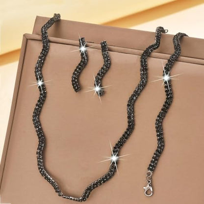 Aukmla Rhinestones Bridal Wedding Jewelry Set Choker Necklaces Earrings Bracelet Sets Prom Jewelry for Women and Brides - color: Black