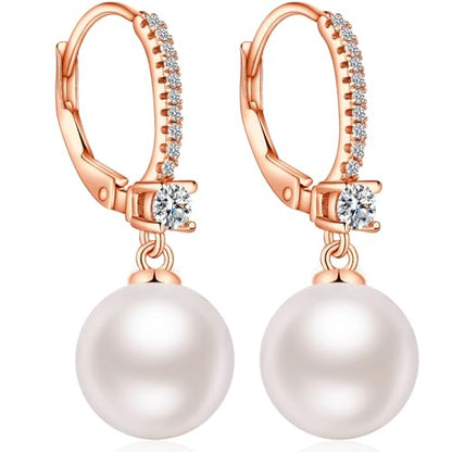 Jiamiaoi Pearl Dangle Earrings 925 Sterling Silver Pearl Earrings for Women 10mm White/Black Pearls - color: A4-Rose-10mm Pearl