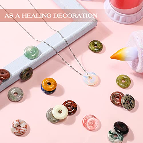 Nuenen 32 Pcs Stone Beads 0.79 x 0.2 Inch Rondelle Donut Beads with Hole Worry Stones Bulk Lucky Crystal Disc Pendants Quartz Amulet Gemstone for Witchcraft Supplies DIY Necklace Jewelry Making