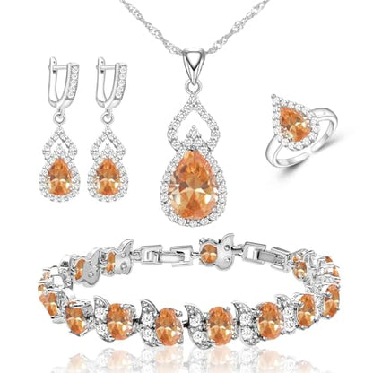 LMXXVJ Women Jewelry Set Platinum Plated Necklace Open Ring Earrings Bracelet Set,Birthday/Anniversary Mother’s Day Jewelry Gifts for Mom/Wife/Sister/Best Friend - color: Champagne