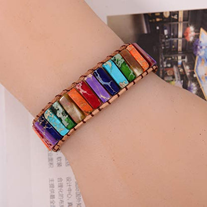 YGLINE Boho Handmade Wrap Leather Tube Crystal Stone Bracelet for Women - color: mix tube
