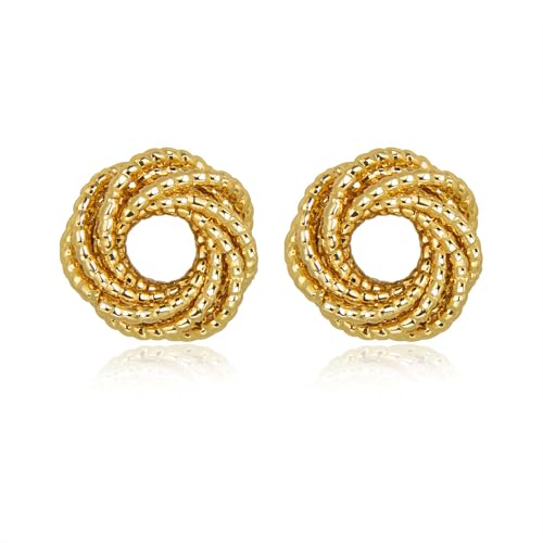 Love Knot Stud Earrings for Women Gold Plated Knot Earrings Geometric Twisted Statement Earrings Trendy Jewelry - color: Gold 17mm Knot