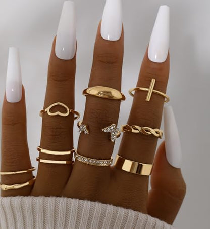 iF YOU 25 Pcs Gold Stackable Ring Set for Women, Chunky Knuckle Finger Midi Rings, Silver Simple Stacking Cute Rings Pack Trendy Stuff Jewelry Gift - style: 25 Gold thin rings