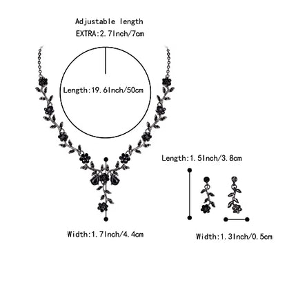 Women's Wedding Jewelry Set for Bride,Prom Bridal Accessories | Bling Crystal,Flower Leaf Cluster,Dangle Earrings Pendant Necklace Set,for Bridesmaid,Party Jewellery - color: 13-Black Black-Tone