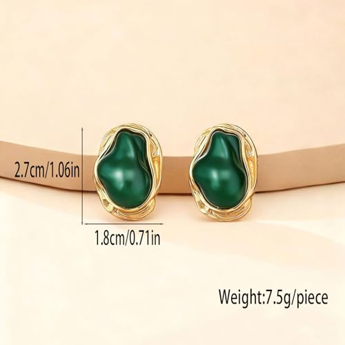 Boho Pearl Statement Earrings for Women Irregular Pearl Earrings | Big Round Freshwater Pearls Bridal Gold Earring Beach Ocean Vacation Jewelry - style: A Green-BoldHeavy