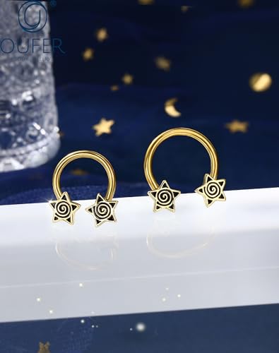 OUFER Septum Rings 16g Septum Jewelry Star Daith Earrings Gothic Tragus Helix Piercing Jewelry for Women Men - color: Gold Black