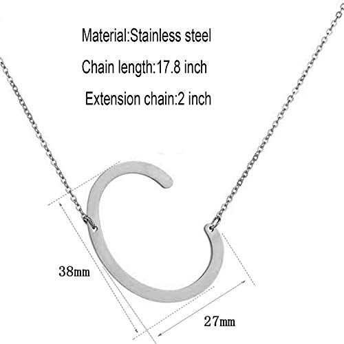 MOMOL Sideways Initial Necklace 18K Gold Plated Stainless Steel Large Big Letters Pendant Necklace Script Name Monogram Necklaces for Women - color: C