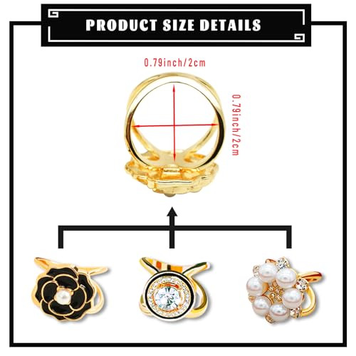 3pcs Elegant Rhinestone Daisy FLowers Scarf ring Buckle for Lady Heart Crystal Rhinestone Scarves Clip Buckle for women - color: Scarf clip L-3PCS