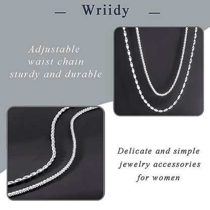 Waist Chain Silver Beads Belly Chain Gold silver Women Dainty Body Jewelry Accessories - color: silver shiny beaded - 30 + 8 in