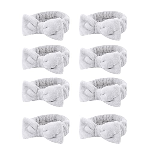 Casoty 8 Pcs Grey Spa Hair Bands for Women, Bow Fleece Headbands for Makeup, Shower, Yoga, and Skincare - color: Gray