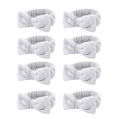Casoty 8 Pcs Grey Spa Hair Bands for Women, Bow Fleece Headbands for Makeup, Shower, Yoga, and Skincare - color: Gray