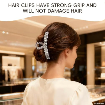 Zayra Faux Pearl Hair Claw Clips with Clear Crystal Beads for Women Handmade Luxury Non Slip Strong Hold Hair Clips Elegant Styling Clips for Party Daily Wear & Gift(Silver gray) - color: Silver gray