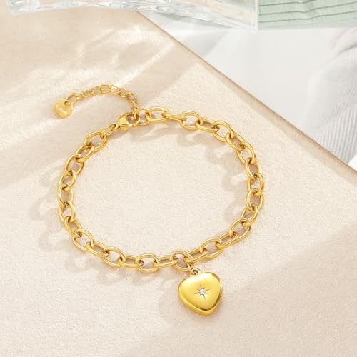 10 PCS Bracelets for Women Stainless Steel Chain Link Bracelet Set | 6.7 Inches with Extender, Jewelry Gifts for DIY, Chains Bulk, Oval, Curb, Figaro Chains, 18K Gold Plated, Silver, Chunky - color: Rolo Gold