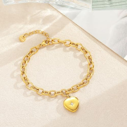 10 PCS Bracelets for Women Stainless Steel Chain Link Bracelet Set | 6.7 Inches with Extender, Jewelry Gifts for DIY, Chains Bulk, Oval, Curb, Figaro Chains, 18K Gold Plated, Silver, Chunky - color: Rolo Gold