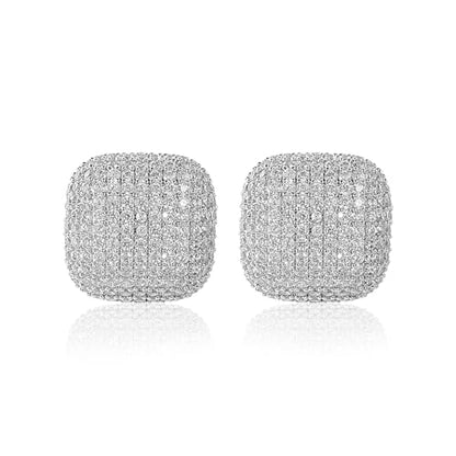 18K Gold Plated Chunky Square & Round Cubic Zirconia Stud Earrings for Women, Hypoallergenic 925 Silver Post Simulated Diamond Wedding Prom Party Bridesmaid Daily Fine Jewelry Gift for Mom Wife Friend - color: EA355-Square-Silver
