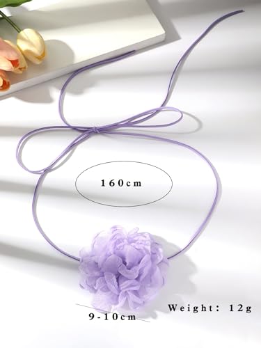 Rose Black Velvet Floral Choker Necklace - Camellia Daisy Rosette - Spring Summer Flower Jewelry - color: Purple