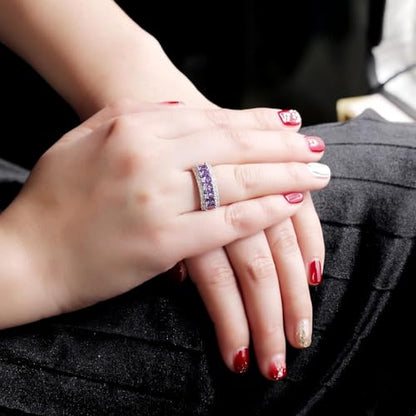 Uloveido Beautiful Women's 7 Stones Wedding Band Oval Cubic Zirconia Engagement Anniversary Rings J501 - color: Platinum-Purple