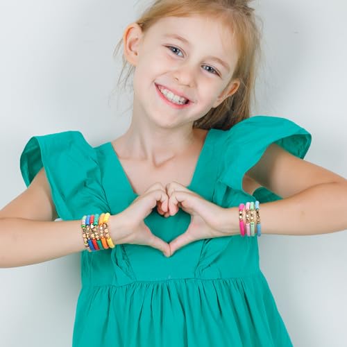 36 Pcs Preppy Friendship Bracelets for Teen Girls Heishi Cute Clay Beads Bracelets Bulk Colorful Heart Star Crown Friendship Surfer Bracelets Things Jewelry Gifts for Girls