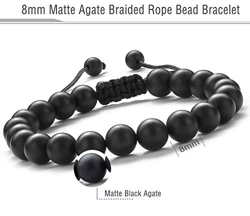 Men Women 8mm Tiger Eye Stone Beads Bracelet - color: Black Matte Agate-21018