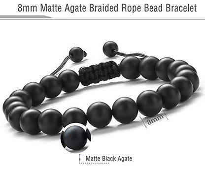 Men Women 8mm Tiger Eye Stone Beads Bracelet - color: Black Matte Agate-21018