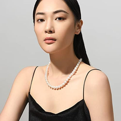 Aleasha Faux Pearl Strand 4mm-10mm 14"-22" White Pearl Necklace Choker Women Men Wedding Jewelry - color: White-10mm, size: 18inches