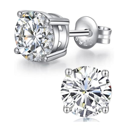 1 Pair Adabele Real 925 Sterling Silver Hypoallergenic April Birthstone Round Cut Stud Earrings 8mm CZ Created Diamond Stone Solitaire Studs Anniversary Birthday Gift SSE63