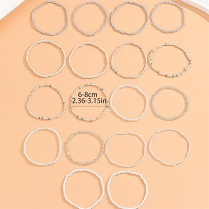 18Pcs Boho Stackable Beaded Bracelets for Women Colorful Handmade Multilayered Rice Beads Anklets Set Summer Beach Bohemian Jewelry Gift - color: Style 1 White