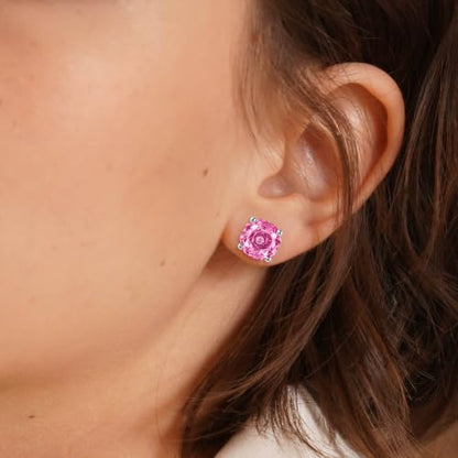 Rose Cut Silver Solitaire Necklace and Earring Set for Women, Jewelry Gift | Rose Cut, Cubic Zirconia, Necklace and Stud Earrings Set, Jewelry Set, Minimalist - color: Pink
