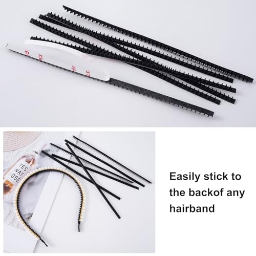 Pndeyo 10pcs Headband Teeth Strips for DIY, 7.09x0.2, Black | Silicone, Anti-Slip, Self-adhesive, Hair Bands Teeth, for Women Girls Headbands Hair Accessories Craft - color: Black-7.09"x0.2"