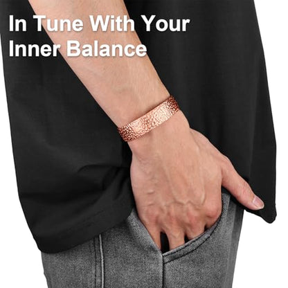 Pure Copper Bracelet – Copper Bracelet for Men & Women – 100% Solid, Raw & Uncoated Handmade Hammered Tibetan Cuff Bangle - color: Classic Hammered Texture