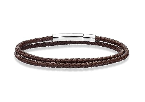 Miabella Genuine Italian Double Wrap Braided Leather Bracelet for Men Women, Stainless Steel Clasp, Made in Italy - color: Brown, size: Large - 9" Length