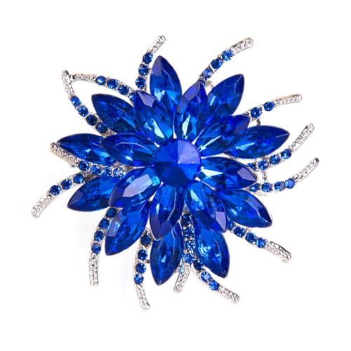 Rhinestone Sunflower Brooch Pin Red Pink Flower Brooch Stylish Crystal Brooch Elegant Clothing Hat Bag Accessories Jewerly for Women - color: Royal Blue
