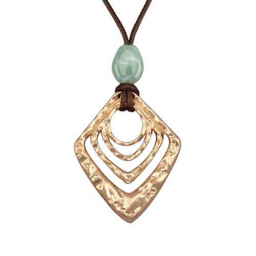 GelConnie Leather Necklace for Women Round Wooden Pendant Long Leather Choker Vintage Sweater Necklace Gold Chunky Boho Necklaces for Women - style: Chunky Boho Pendant Necklace