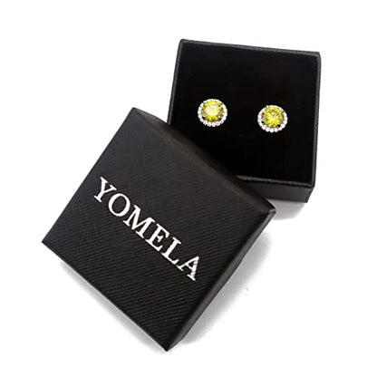 YOMELA Round Cubic Zirconia Stud Earrings for Women | Everyday Dainty, Diamond-Like Brilliance, CZ Halo Birthstone Studs, Hypoallergenic & Lightweight, Elegant & Versatile - color: Yellow