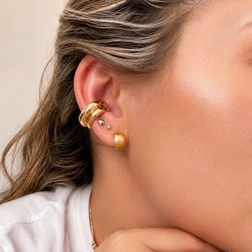 Ear Cuff Earrings for Women Chunky Ear Cuffs Non Piercing | Clip on cartilage earrings helix fake earrings jewelry trendy stuff christmas gift stocking stuffers - color: B
