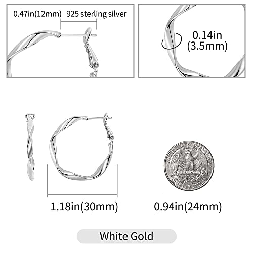 Rose/White/18k Gold Plated Hoop Earrings Lightweight Hoop Earrings For Women Loop Earrings 1in 2in - color: White Gold, size: 30mm