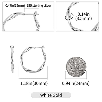 Rose/White/18k Gold Plated Hoop Earrings Lightweight Hoop Earrings For Women Loop Earrings 1in 2in - color: White Gold, size: 30mm