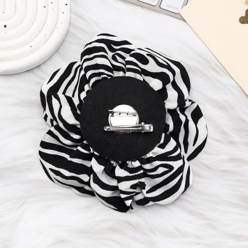 PLwelth Large Flower Brooch Pins Floral Hair Clips for Women Lapel Pins for Dress Clothes Suits Wedding Party Jewelry Gifts - color: Zebra-Black and White