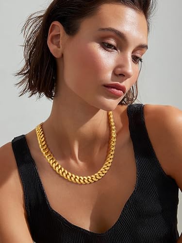 PROSTEEL Chunky Cuban Link Curb Chain Necklace for Women Men, Stainless Steel Choker Thick Trendy Statement Hip Hop Miami Cuban Chain Jewelry Gifts Unisex Size,5/12/14mm Widths,18"/20" - color: 12mm-Gold, size: 18inches