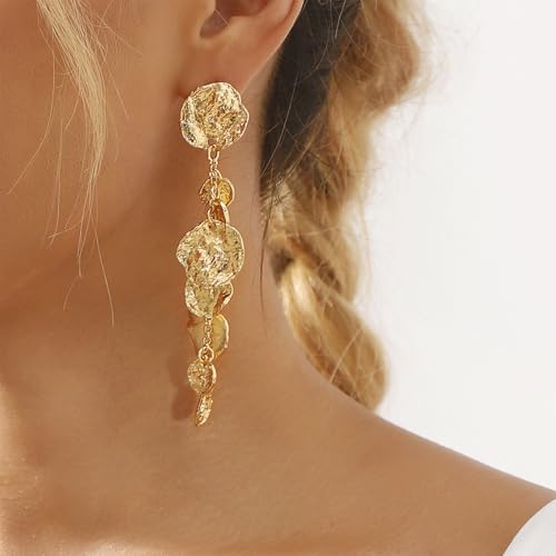 14K Gold Irregular Round Dangle Earrings for Women,Unique Statement Long Geometric Tassel Hanging Earrings Charm Anniversary Party Jewelry Gifts - color: Gold